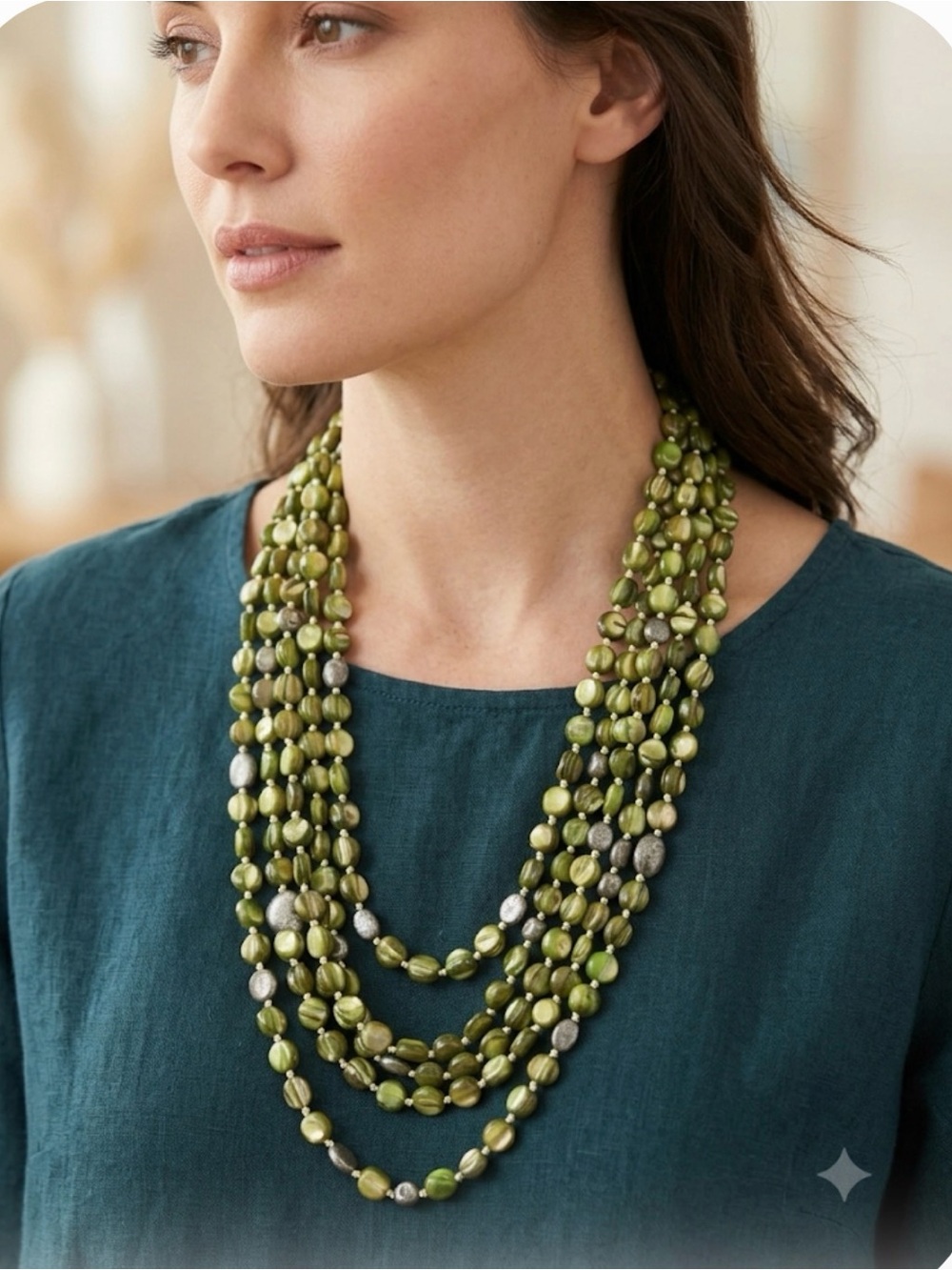 Silpada Green Mother Of Pearl & Pyrite Beads 8 Strands Necklace on 925